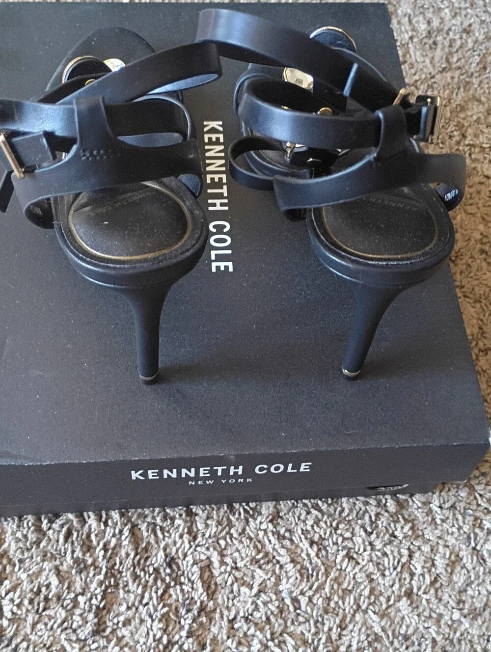 Kenneth Cole Black Jeweled Strappy Ankle Sandals